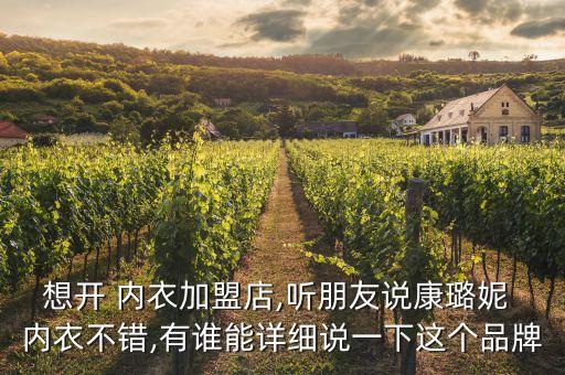 想开 内衣加盟店,听朋友说康璐妮 内衣不错,有谁能详细说一下这个品牌