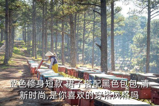 蓝色修身短款 裙子搭配黑色包包,清新时尚,是你喜欢的穿搭风格吗