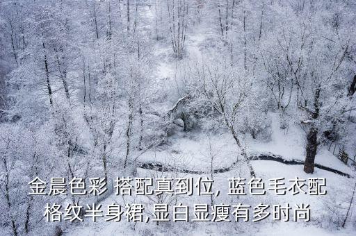 金晨色彩 搭配真到位, 蓝色毛衣配格纹半身裙,显白显瘦有多时尚
